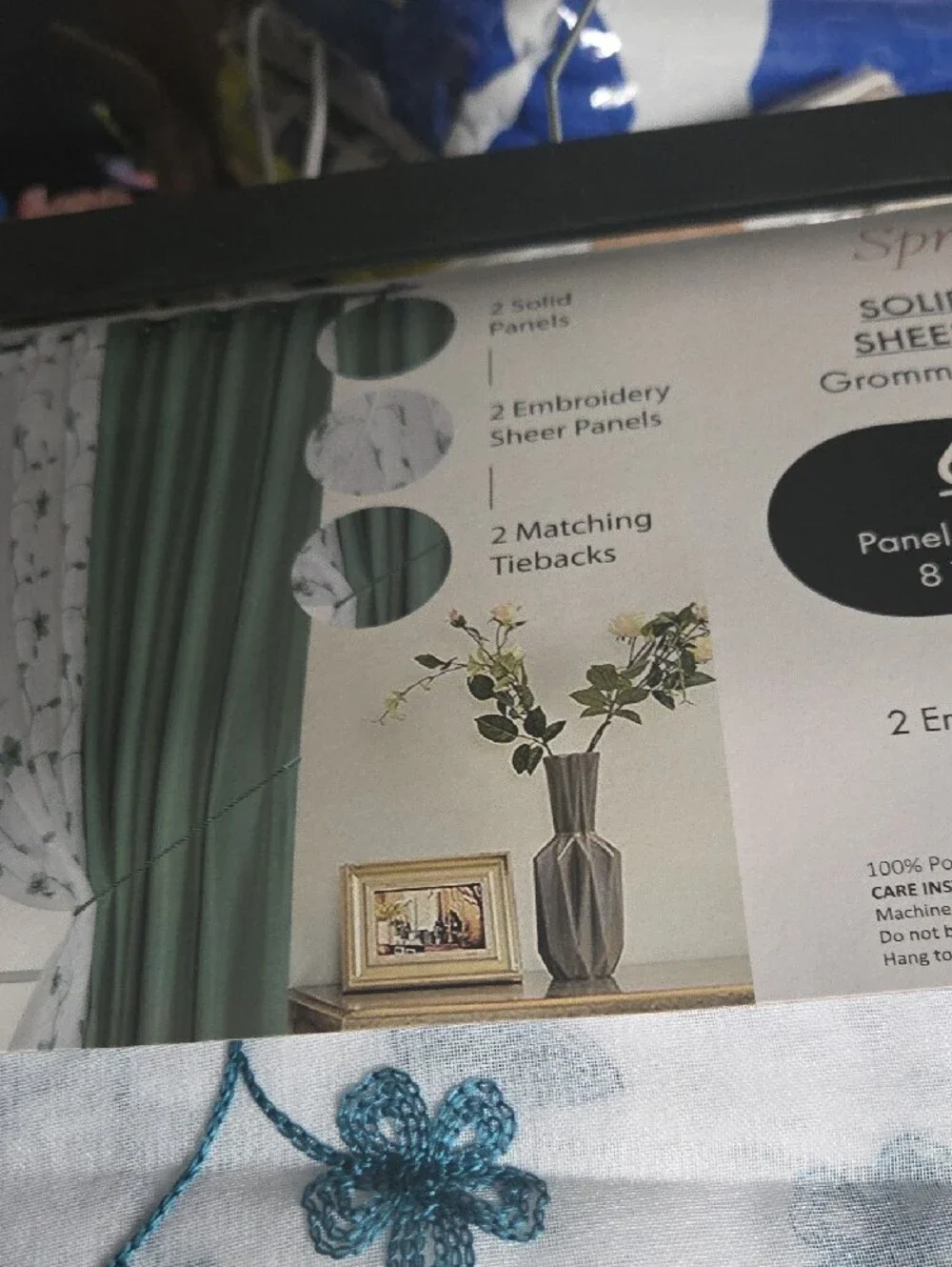 Teal Embroidered Sheer Curtain Panel Set